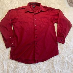 Arrow Satin Twill Red Button Down Shirt Men’s 34/35 Neck 16.5 Valentine Red